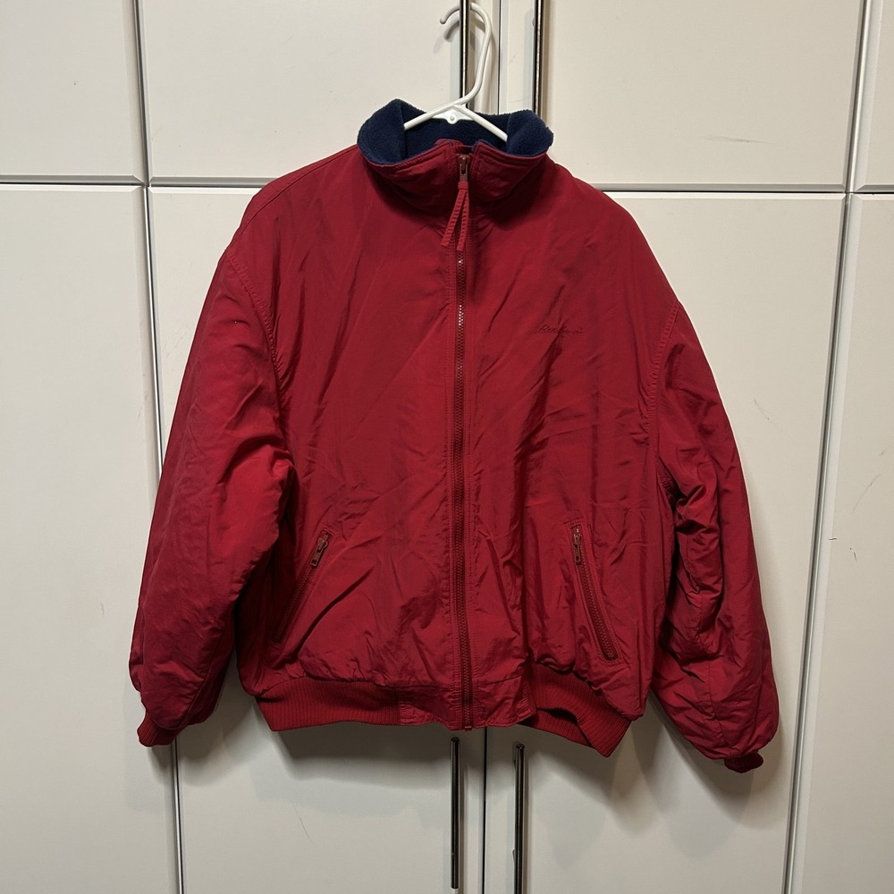 Eddie Bauer Mens Vintage Red Fleece Lined Nylon Bomber Jacket XL